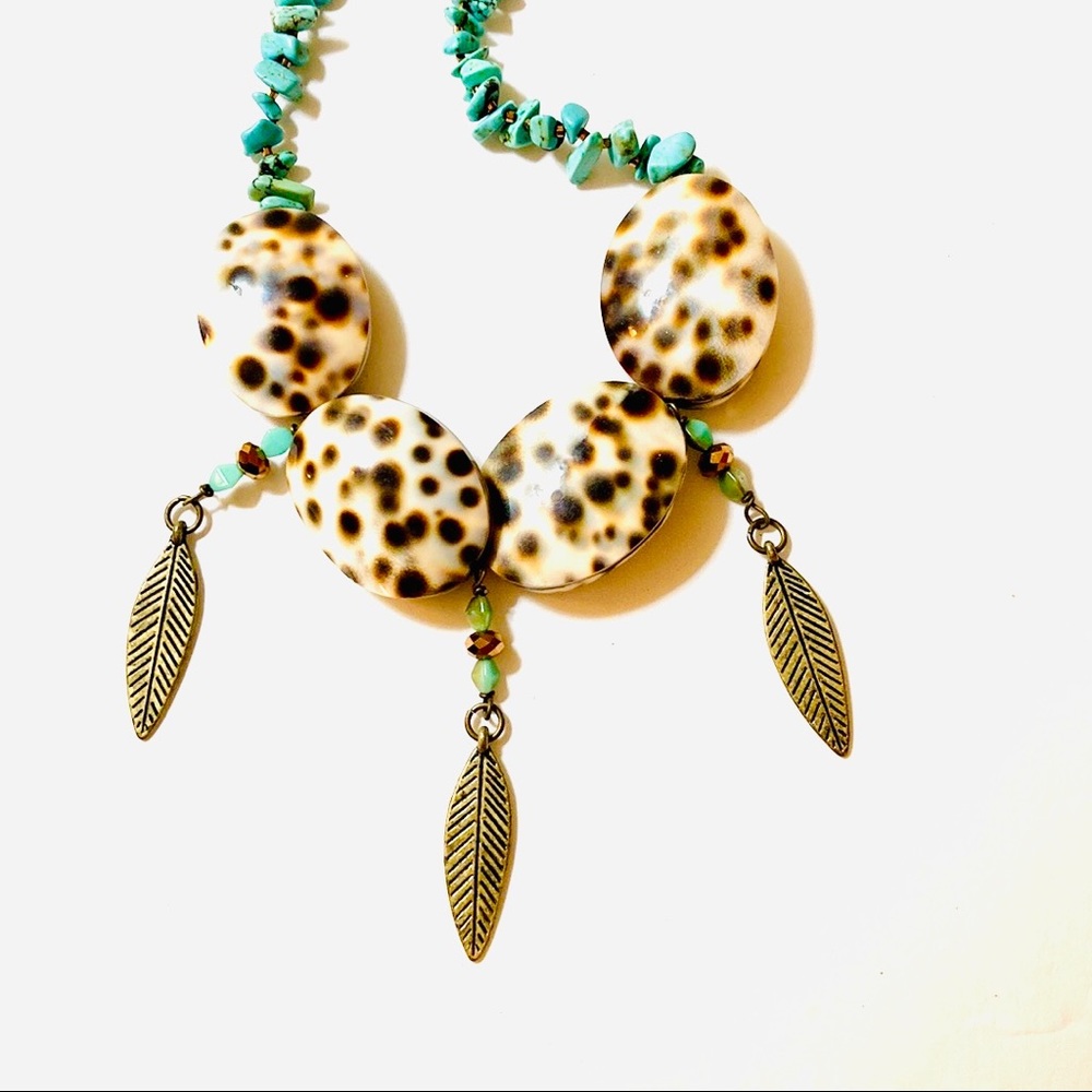 Handmade “The Four Cowries” Turquoise Shell Statement Necklace